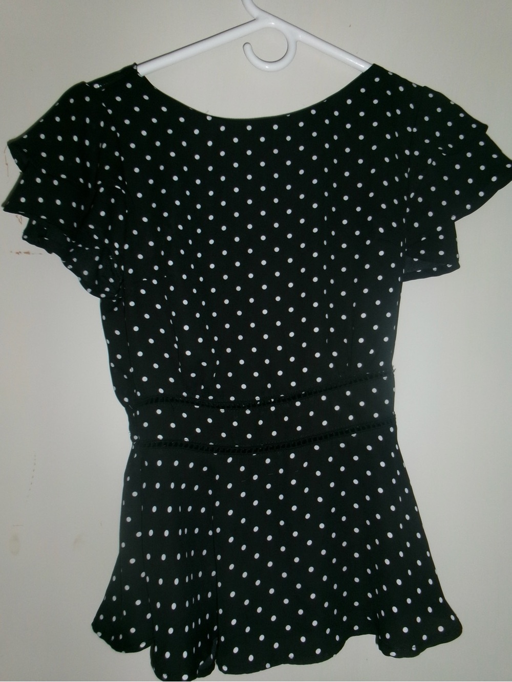 Black and White Polka Dot Flutter Sleeve Top